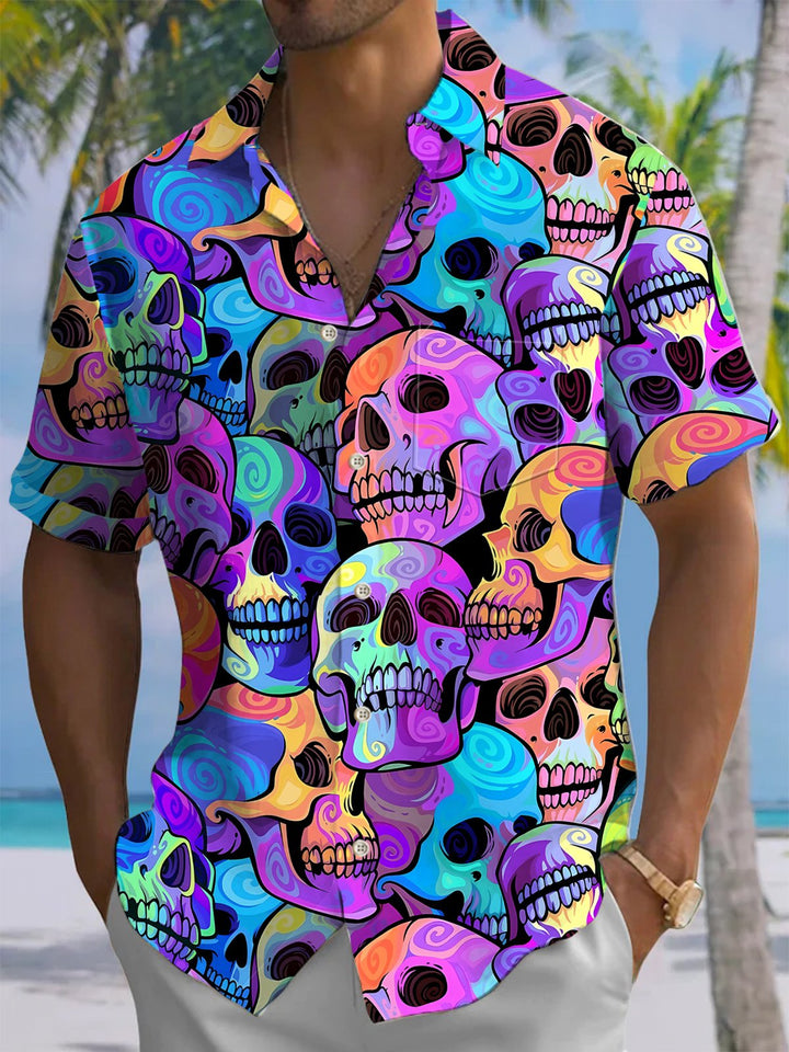 Alohadaddy® Hawaiian Skull Art Print Moisture Wicking Men&