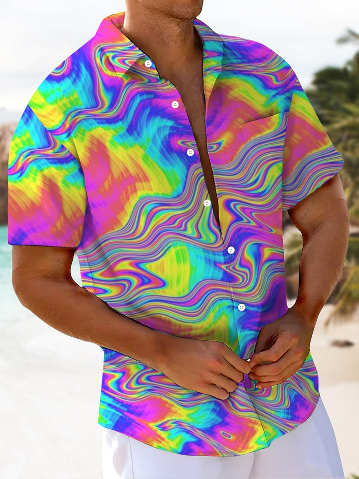 Alohadaddy® Hawaiian Abstract Art Print Moisture Wicking Mens Short Sleeve Shirt Big &amp; Tall
