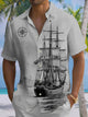 Alohadaddy® Casual Sailing Boat Art Print Chest Pocket Mens Wicking Short Sleeve Shirt Big & Tall