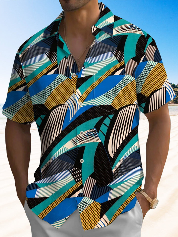 Alohadaddy® Casual Geometric Art Print Chest Pocket Men&