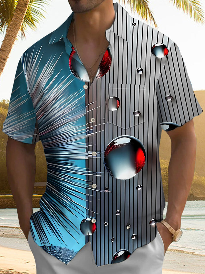 Alohadaddy® Casual Geometric Stripes Art Print Chest Pocket Moisture Wicking Mens Short Sleeve Shirt Big &amp; Tall