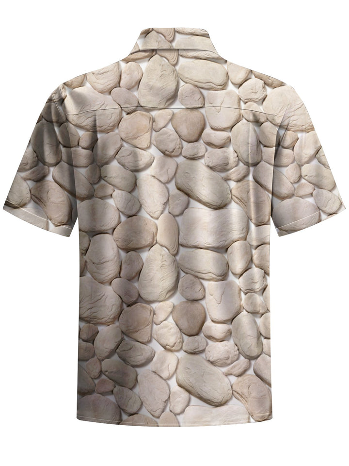 Alohadaddy® Casual Geometric Pebble Art Print Chest Pocket Men&