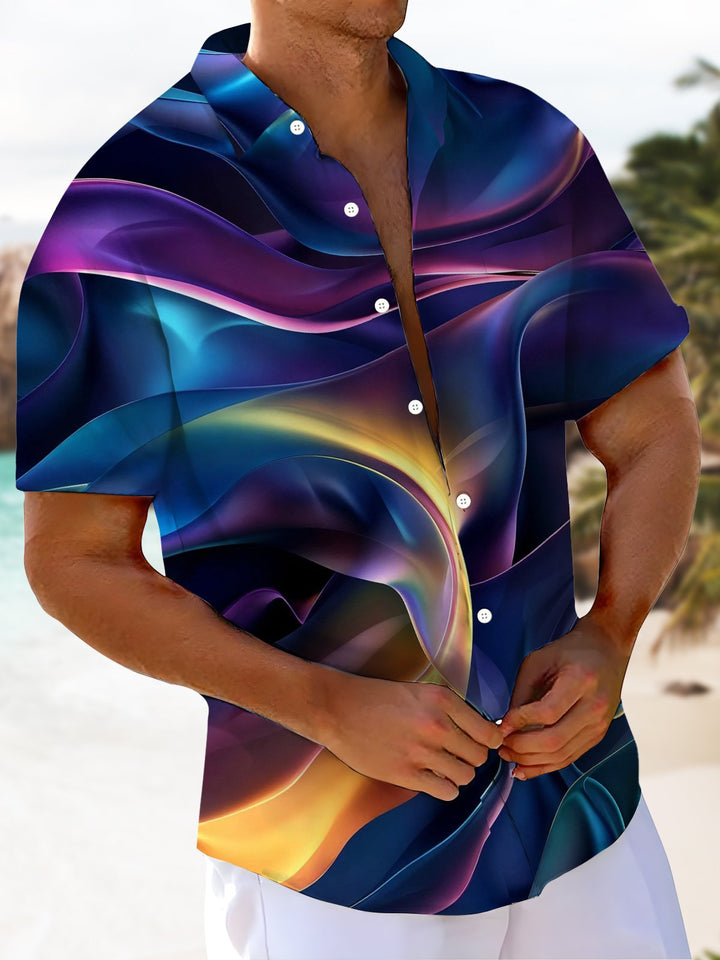 Alohadaddy® Casual Abstract Art Print Chest Pocket Moisture-Wicking Men&