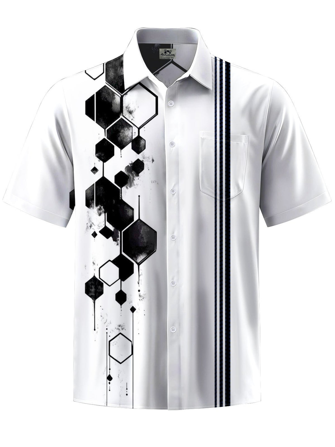 Alohadaddy® Casual Geometric Stripe Art Print Chest Pocket Men&