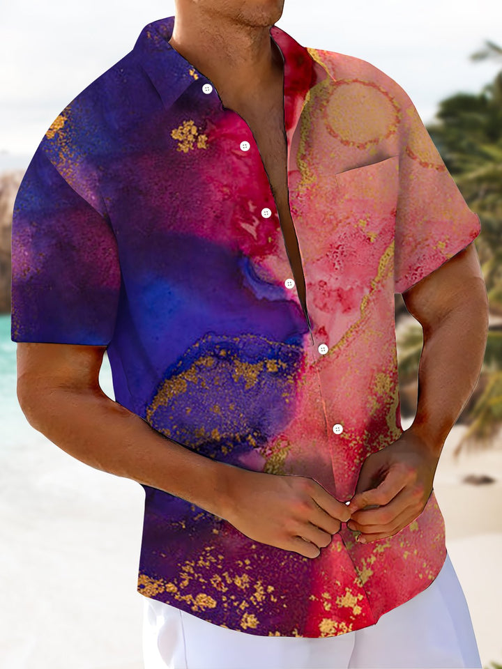 Alohadaddy® Casual Abstract Contrast Art Print Chest Pocket Men&