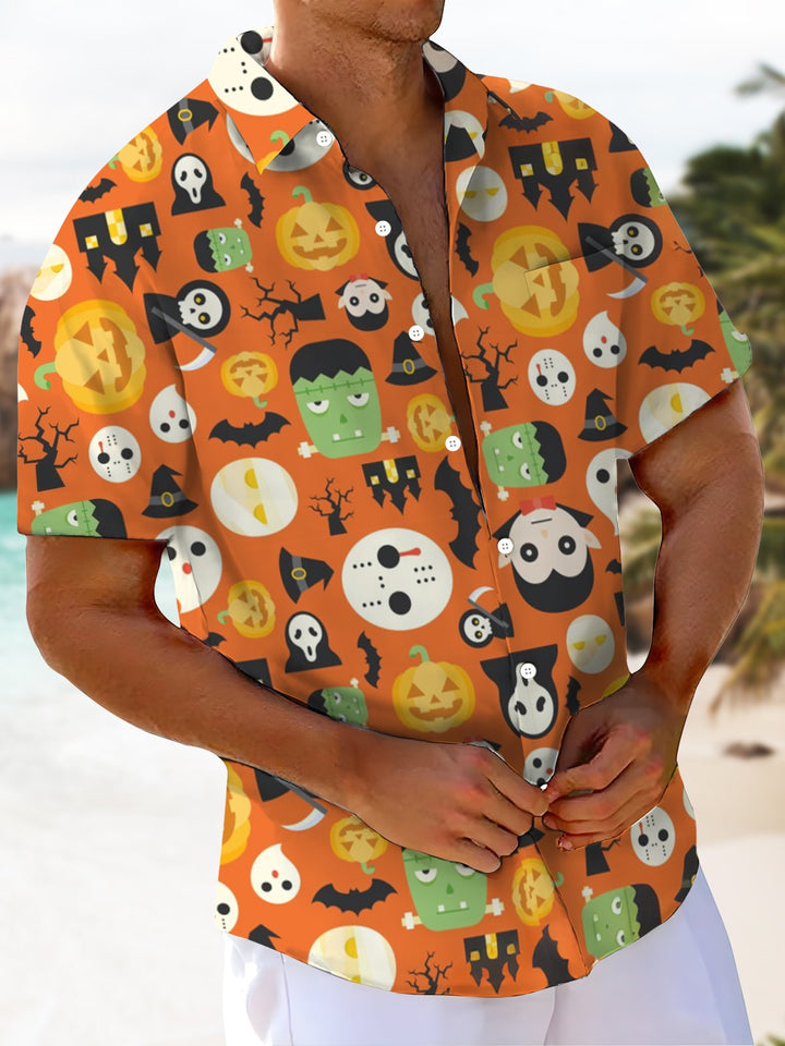 Alohadaddy® Halloween Cartoon Art Print Chest Pocket Stretch Men&