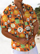 Alohadaddy® Halloween Cartoon Art Print Chest Pocket Stretch Men's Short Sleeve Shirt Big & Tall