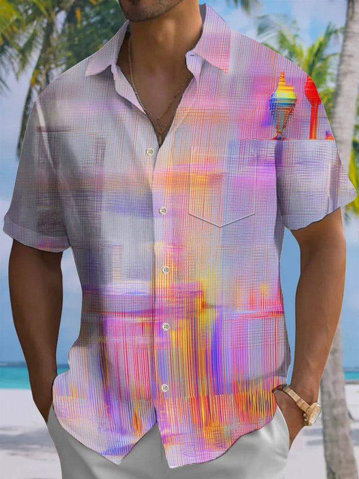 Alohadaddy® Casual Stripe Art Print Art Pocket Stretch Men&