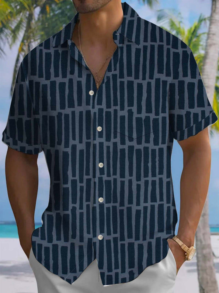 Alohadaddy® Casual Geometric Art Print Chest Pocket Stretch Men&