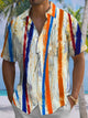 Alohadaddy® Vintage Striped Art Print Chest Pocket Stretch Men's Short Sleeve Shirt Big & Tall