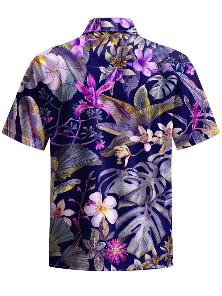 Alohadaddy® Casual Floral Art Print Chest Pocket Stretch Men&