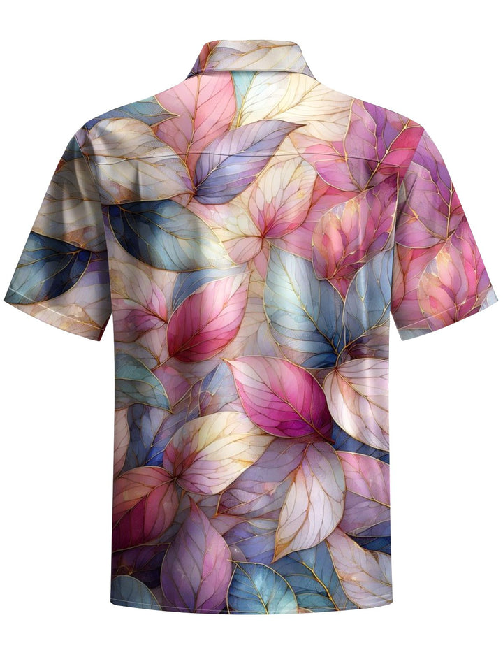 Alohadaddy® Hawaiian Leaves Art Print Chest Pocket Mens Short Sleeve Shirt Big &amp; Tall