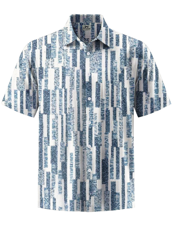 Alohadaddy® Casual Vintage Stripe Art Print Chest Pocket Stretch Men&