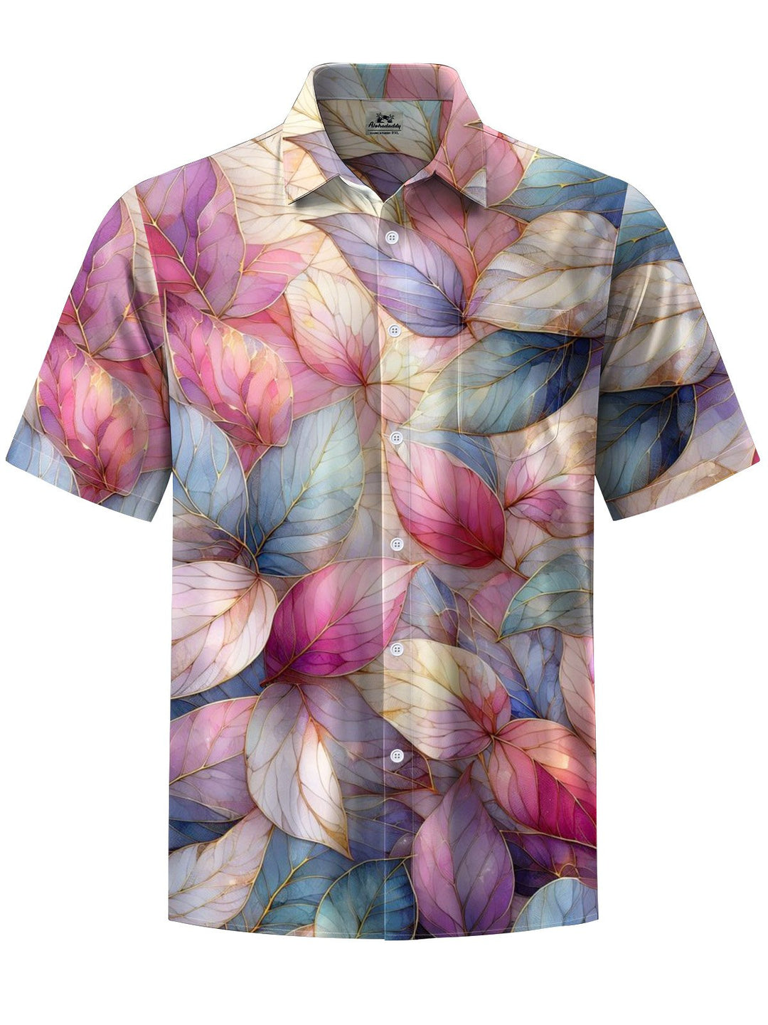 Alohadaddy® Hawaiian Leaves Art Print Chest Pocket Mens Short Sleeve Shirt Big &amp; Tall