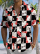 Alohadaddy® Casual Chess Geometric Art Print Chest Pocket Men's Short Sleeve Shirt Big & Tall