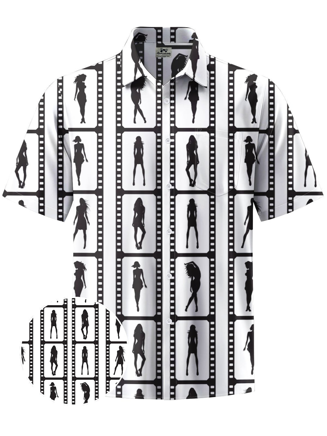 Alohadaddy® Casual Film Silhouette Print Art Chest Pocket Men Short Sleeve Shirt Big &amp; Tall