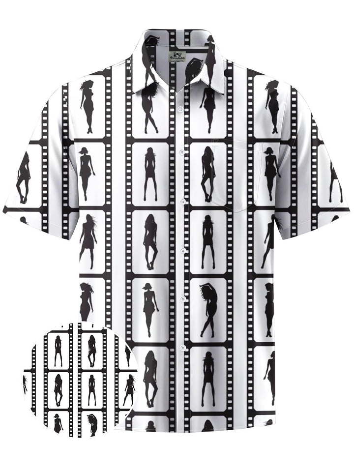 Alohadaddy® Casual Film Silhouette Print Art Chest Pocket Men Short Sleeve Shirt Big &amp; Tall