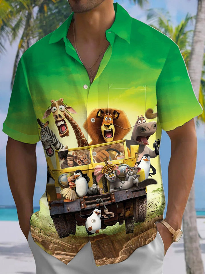 Alohadaddy® Casual Cartoon Animals Gradient Color Print Art Chest Pocket Men&