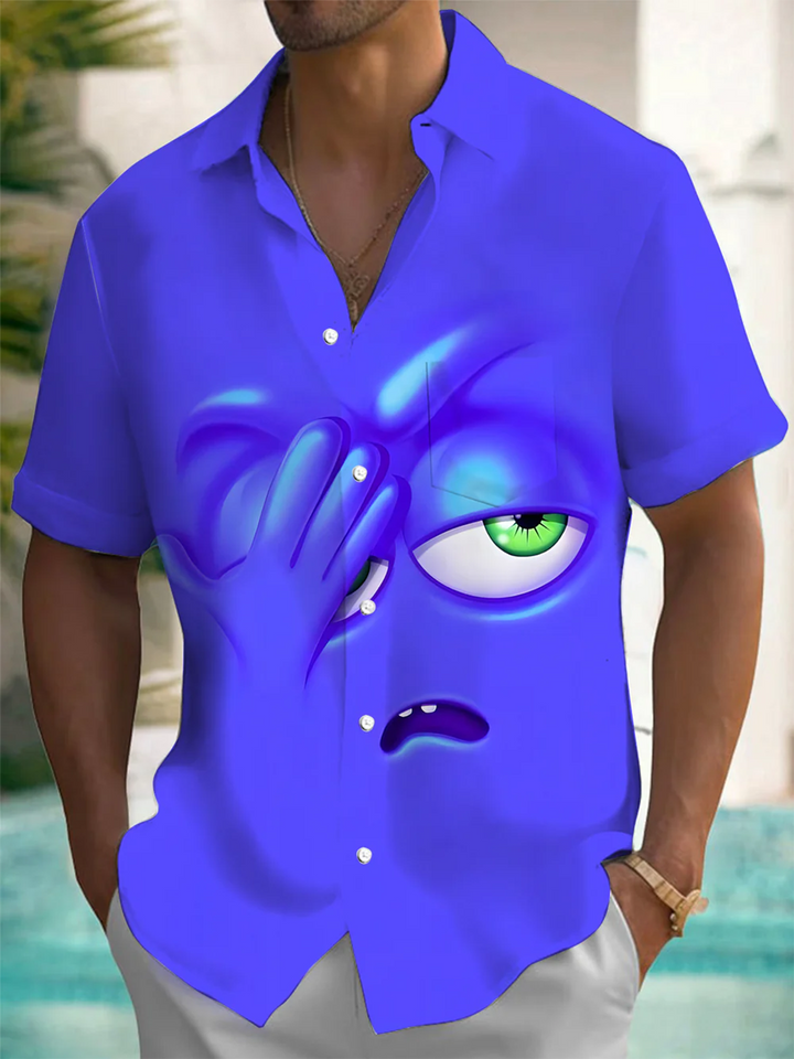 Alohadaddy® Casual Cartoon Print Art Chest Pocket Men&