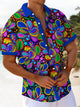 Alohadaddy® Casual Contrast Floral Art Print Chest Pocket Mens Wicking Short Sleeve Shirt Big & Tall