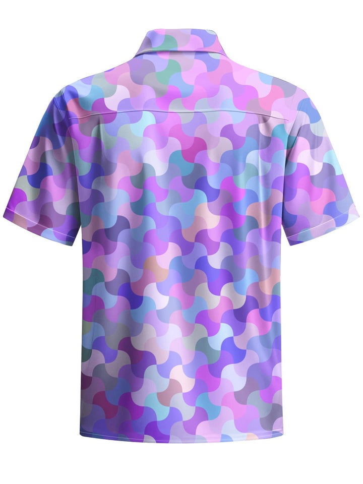 Alohadaddy® Hawaiian Casual Geometric Art Print Chest Pocket Men&