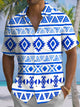 Alohadaddy® Retro Geometric Stripe Art Print Chest Pocket Men's Short Sleeve Shirt Big & Tall
