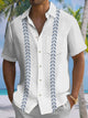 Alohadaddy® Casual Leaf Stripe Art Print Chest Pocket Men's Short Sleeve Shirt Big & Tall