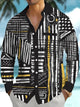 Alohadaddy® Casual Striped Contrast Art Print Chest Pocket Stretch Men's Long Sleeve Shirt Big & Tall