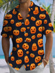 Alohadaddy® Halloween Pumpkin Art Print Chest Pocket Men's Stretch Short Sleeve Shirt Big & Tall