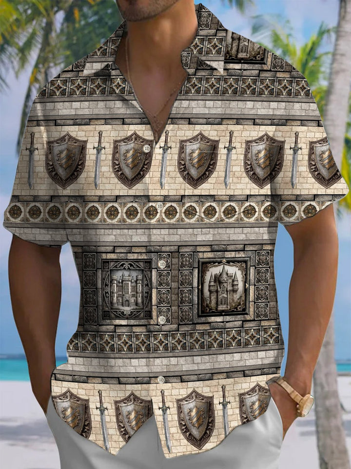 Alohadaddy® Vintage Castle Shield Print Art Pocket Stretch Men&