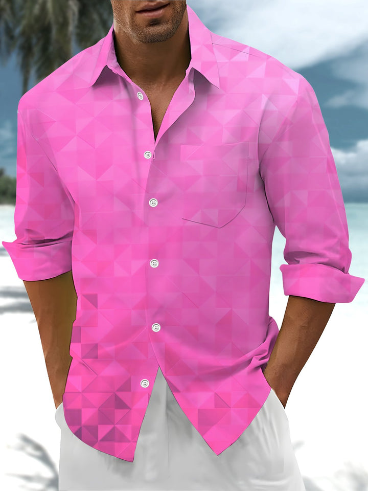 Alohadaddy® Casual Geometric Art Print Chest Pocket Stretch Men&
