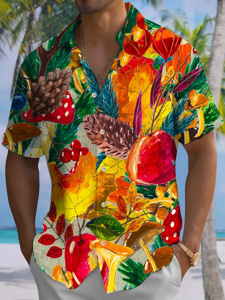 Alohadaddy® Hawaiian Tropical Flora Art Print Chest Pocket Elastic Men&