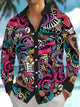 Alohadaddy® Casual Graffiti Contrast Art Print Chest Pocket Stretch Men's Short Sleeve Shirt Big & Tall