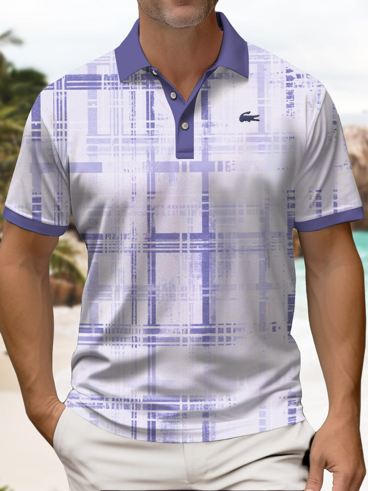 Alohadaddy® Casual Plaid Logo Geometric Print Art Button Stretch Men&