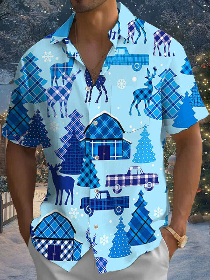 Alohadaddy® Christmas Geometric Fir Print Pocket Elastic Button Men&