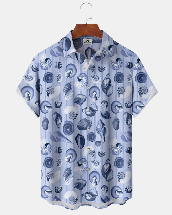 Alohadaddy® Retro Conch Arrangement Art Pocket Elastic Button Men&