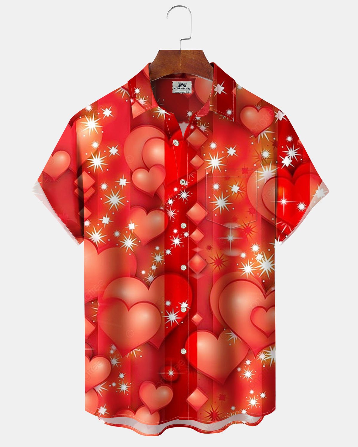 Alohadaddy® Valentine's Day Heart-Shaped Print Art with Elastic Buttons Men's Short-Sleeve Shirt Big & Tall