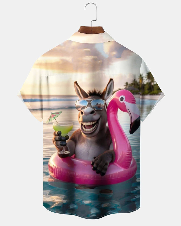 Alohadaddy® Hawaiian Vacation Fun Donkey Print Art Button Cardigan with Pockets Men&