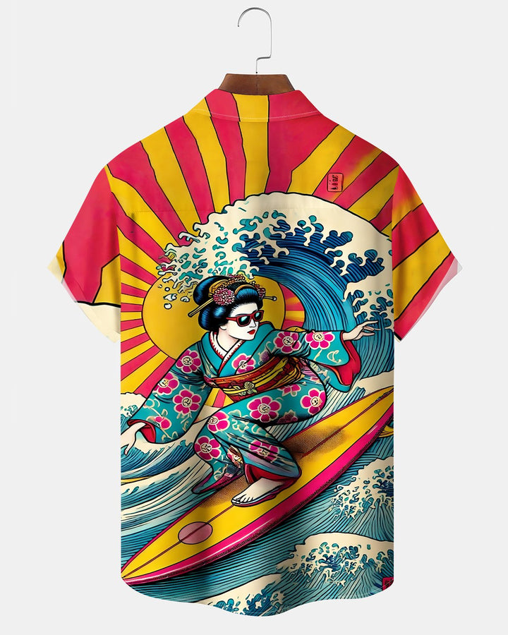 Alohadaddy® Hawaiian Kanagawa Great Wave Print Cardigan Men&