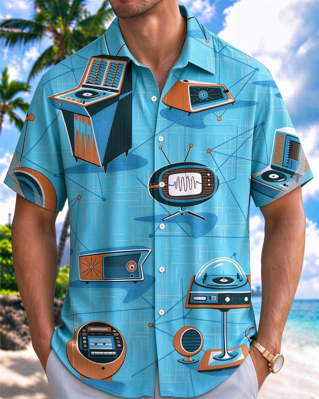 Alohadaddy® Retro Atomic Geometric Art Electronics Print Men&