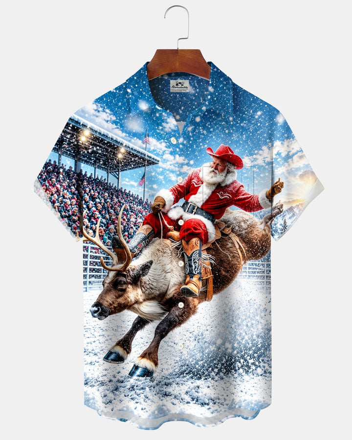 Alohadaddy® Holiday Christmas Santa Claus Snow Reindeer Race Track Print Men&