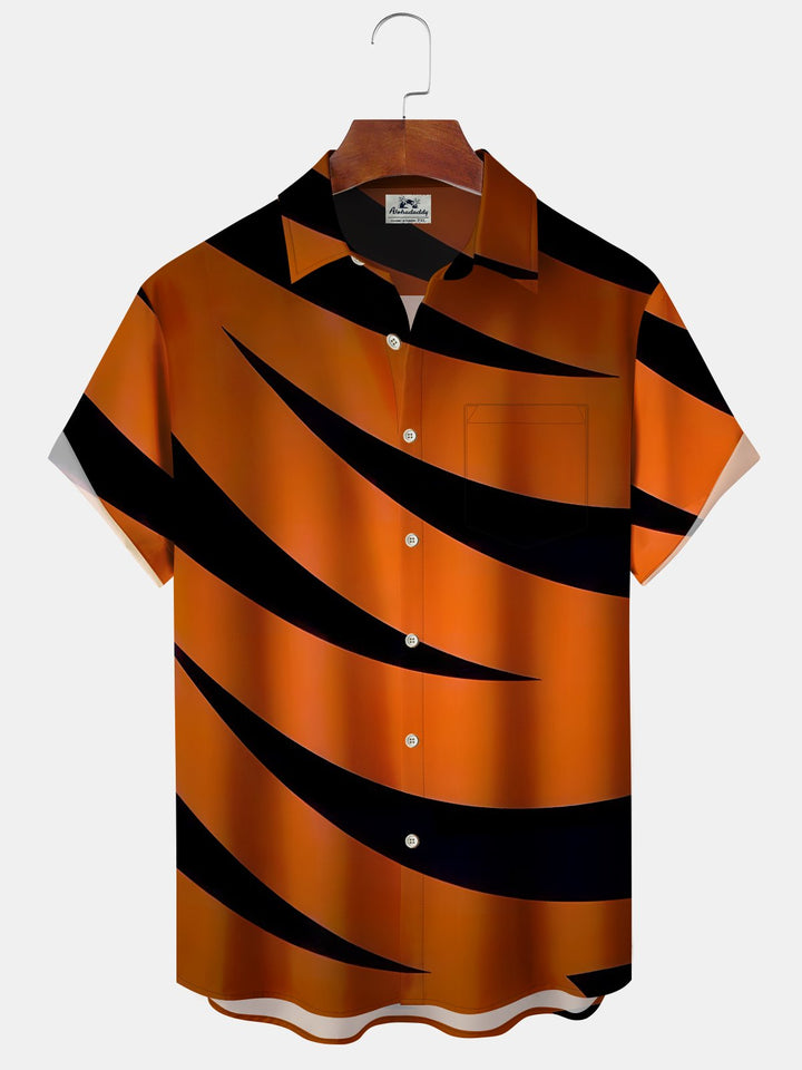 Alohadaddy Casual Everyday Stripes Geometric Print Art Stretch Oversized Button Cardigan Polyester Short Sleeve Shirt