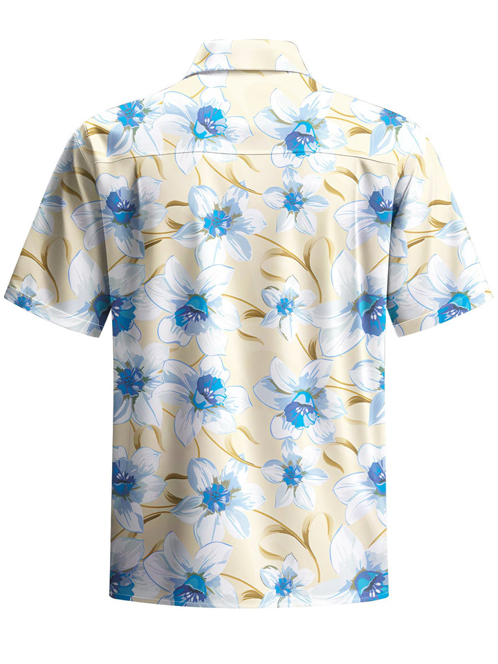 Alohadaddy® Hawaiian Flower Art Print Chest Pocket Moisture Wicking Men&