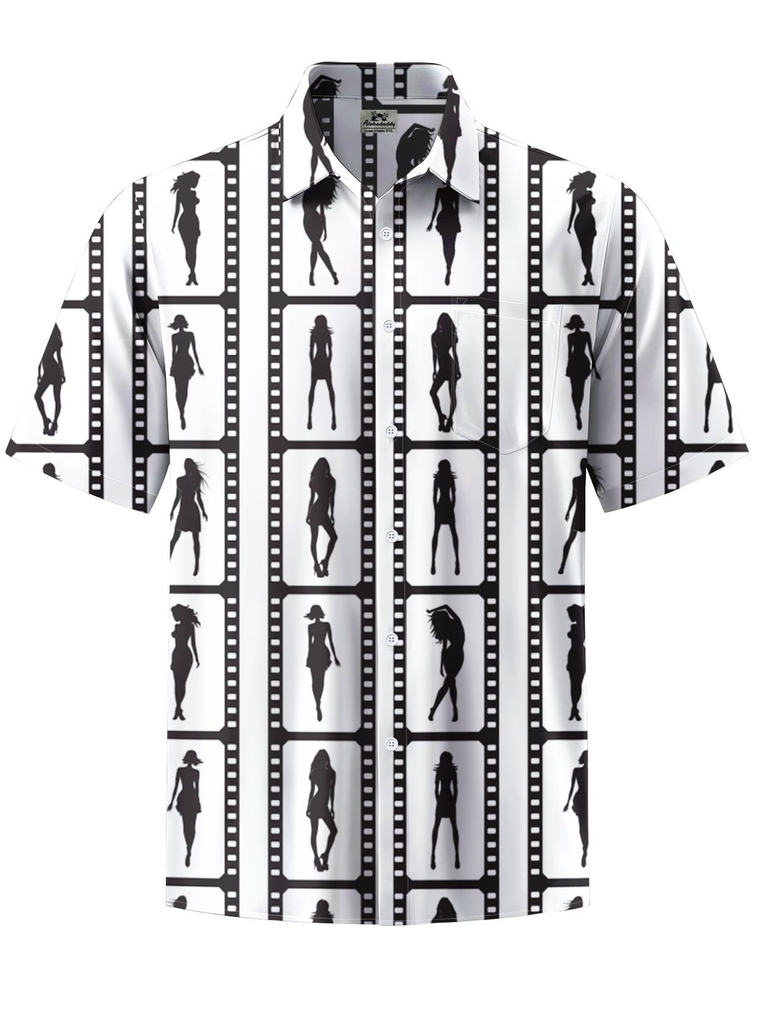 Alohadaddy® Casual Film Silhouette Print Art Chest Pocket Men Short Sleeve Shirt Big &amp; Tall