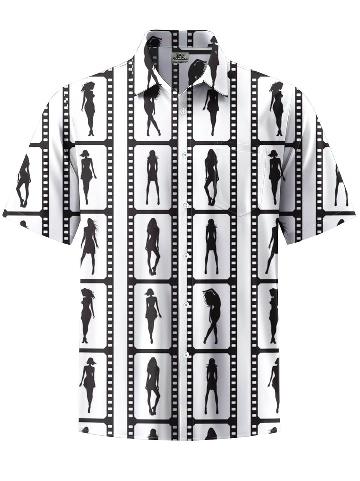 Alohadaddy® Casual Film Silhouette Print Art Chest Pocket Men Short Sleeve Shirt Big &amp; Tall