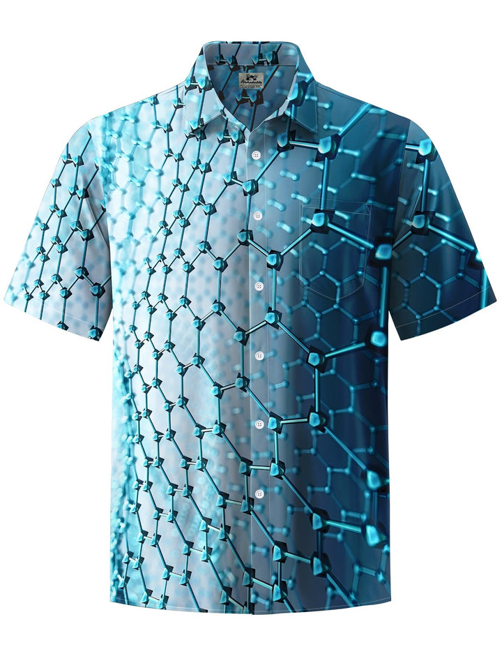 Alohadaddy® Casual Gradient Mesh Art Print Chest Pocket Mens Short Sleeve Shirt Big &amp; Tall