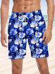 Alohadaddy® Hawaiian Flowers Art Print Drawstring Men's Beach Shorts Big & Tall