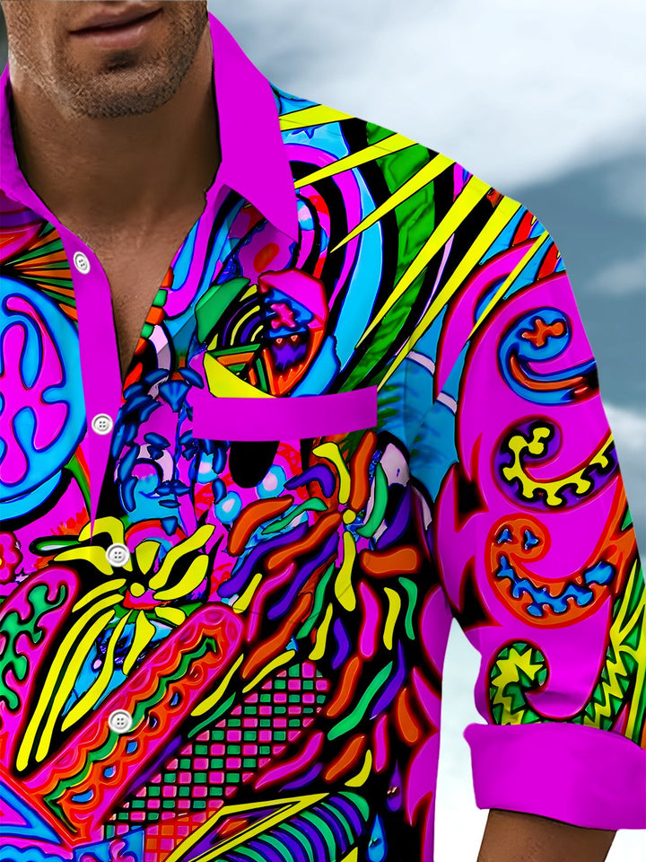 Alohadaddy® Hawaiian Abstract Art Print Chest Pocket Mens Long Sleeve Shirts Big &amp; Tall
