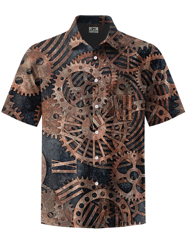 Alohadaddy® Vintage Gear Mechanical Print Art Chest Pocket Men&