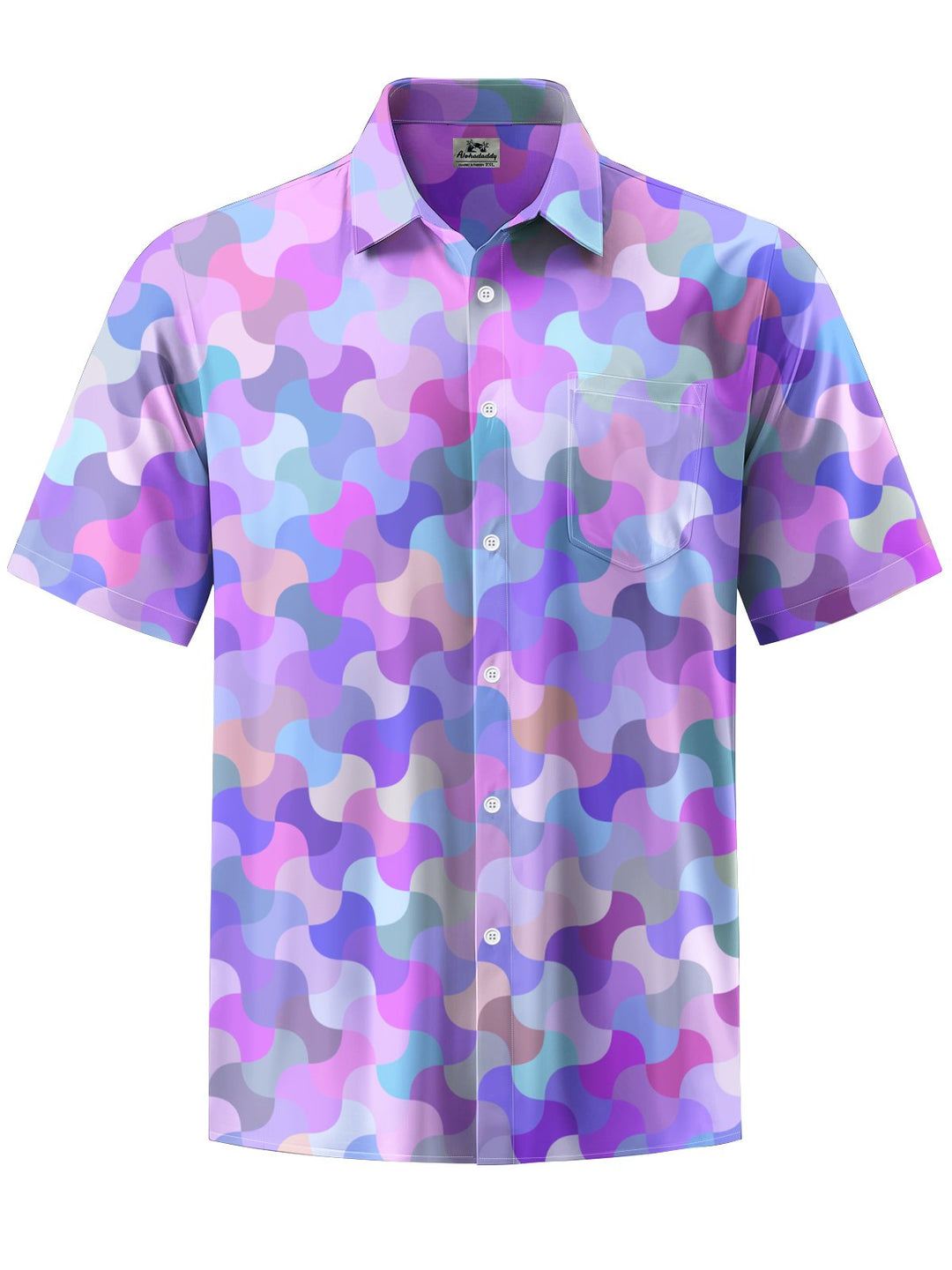 Alohadaddy® Hawaiian Casual Geometric Art Print Chest Pocket Men&